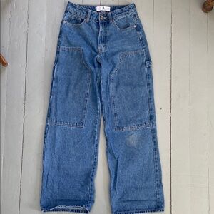 Blue Wide-Leg Double-Knee Denim Jeans